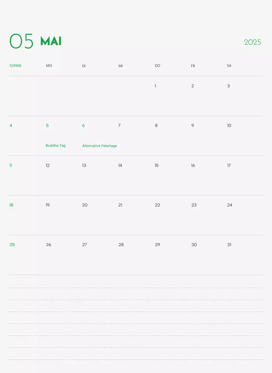 Ein Kalender mit einem Welpenfoto und einer süßen Botschaft in grüner Akzentfarbe