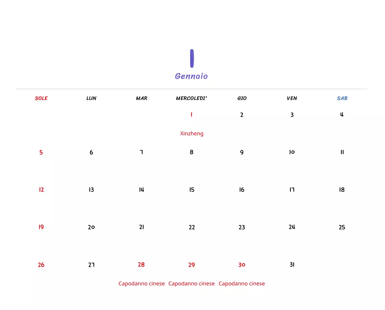 Calendario di Capodanno con simpatiche illustrazioni