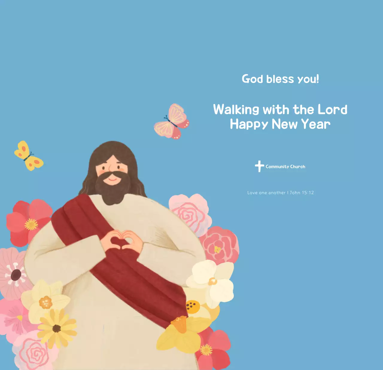 Lịch từ với những hình minh họa ấm cúng và những câu Kinh thánh trên nền xanh nhạt