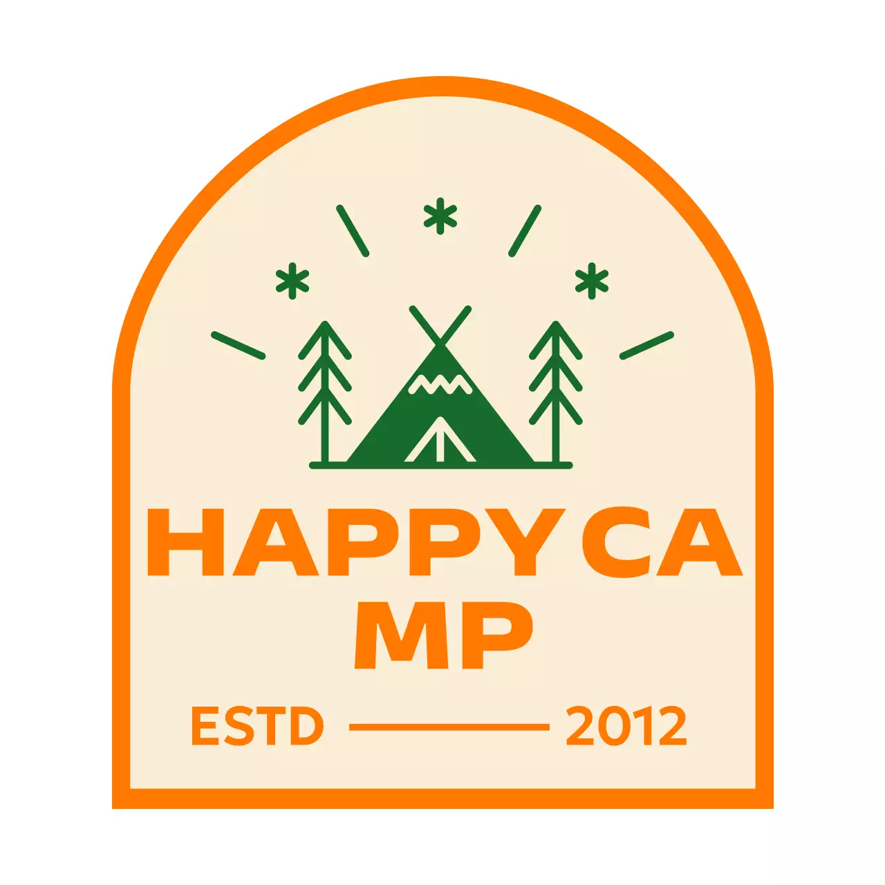 Einfache Campingwerbung mit orange-grüner Camp-Illustration