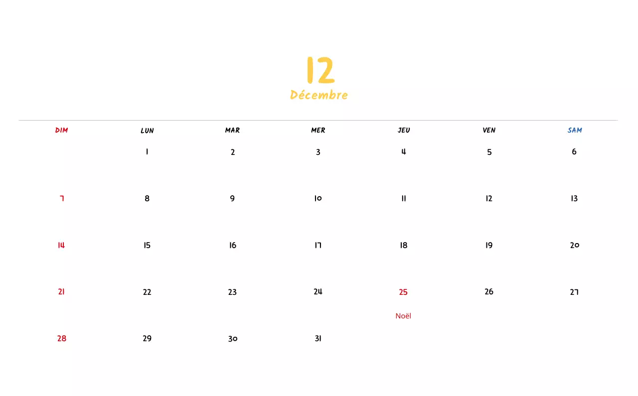 Calendrier du Nouvel An avec de jolies illustrations