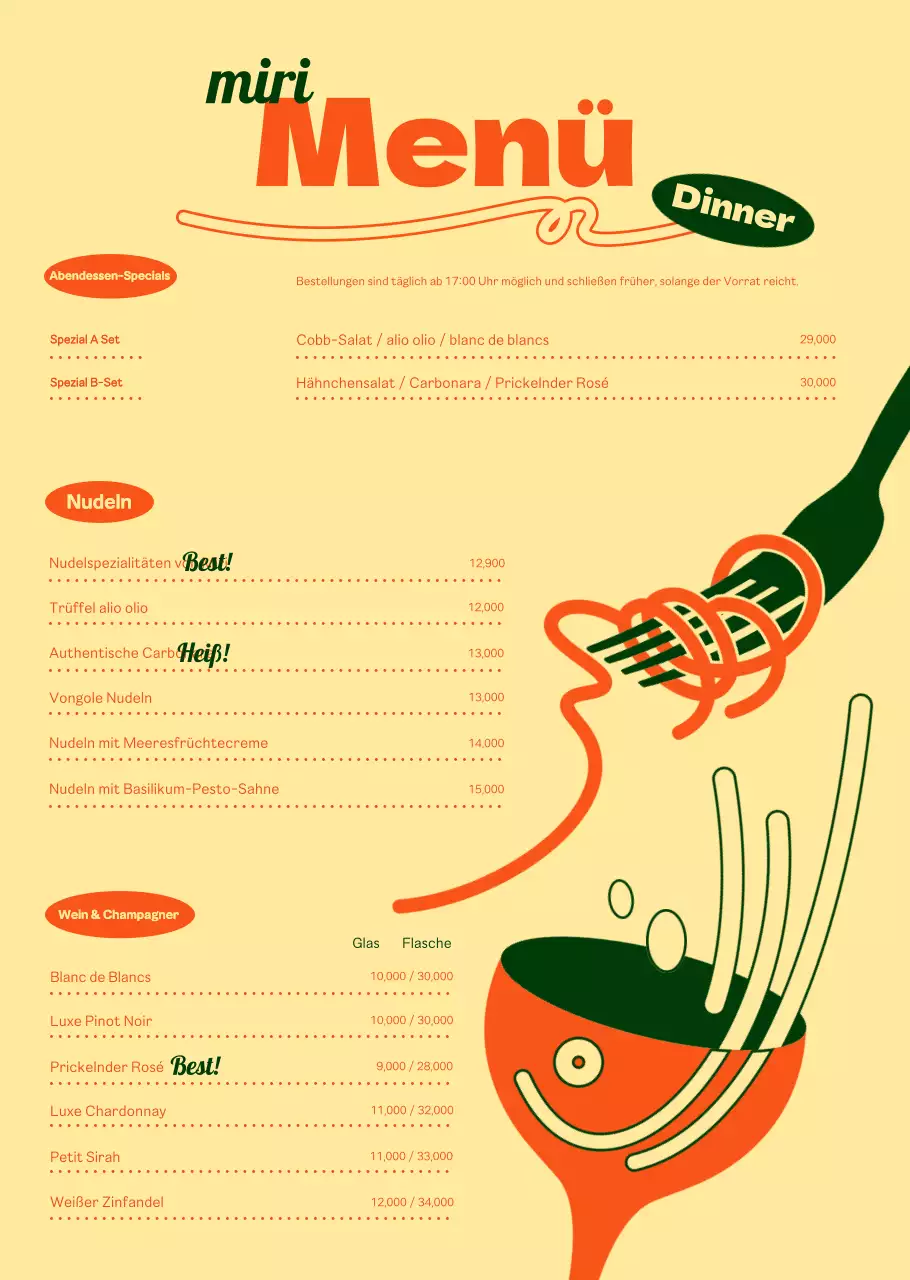 Über das schicke Pasta-Menü in Orange und Elfenbein