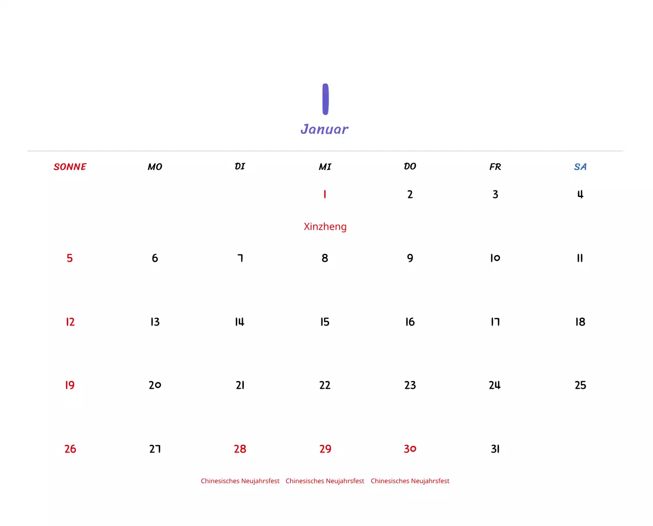 Neujahrskalender mit niedlichen Illustrationen