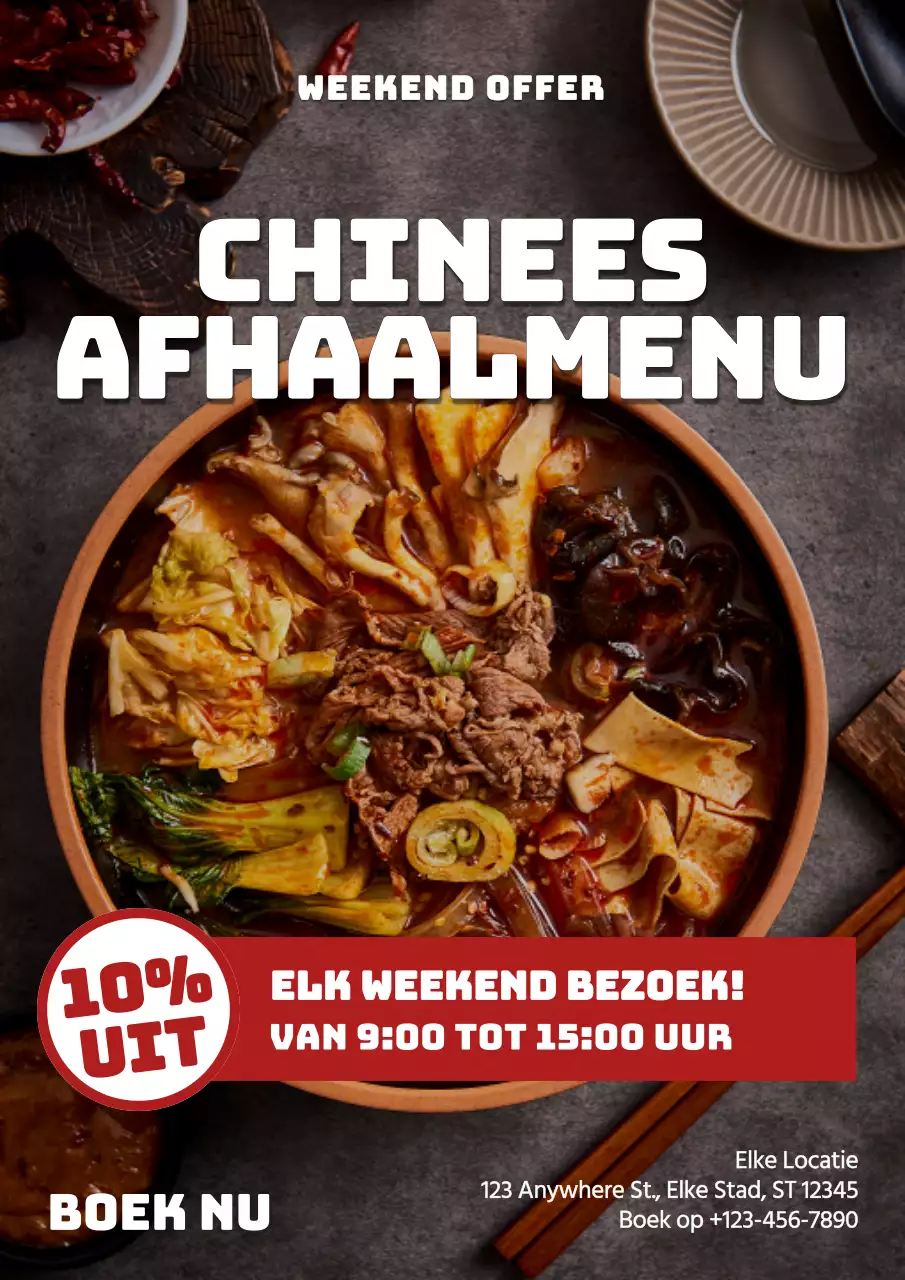 Red Modern Restaurant weekendaanbiedingen Promotieposter