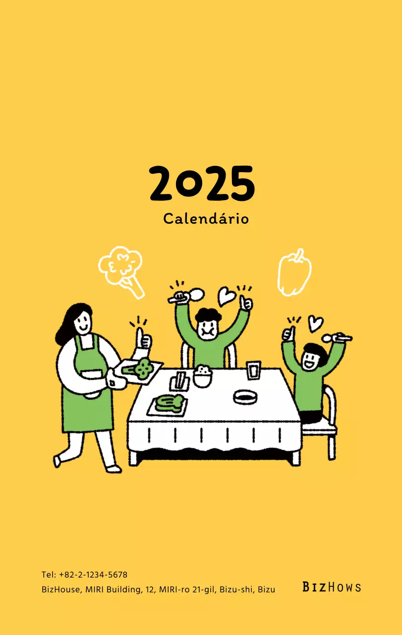 Calendário de Ano Novo com ilustrações giras