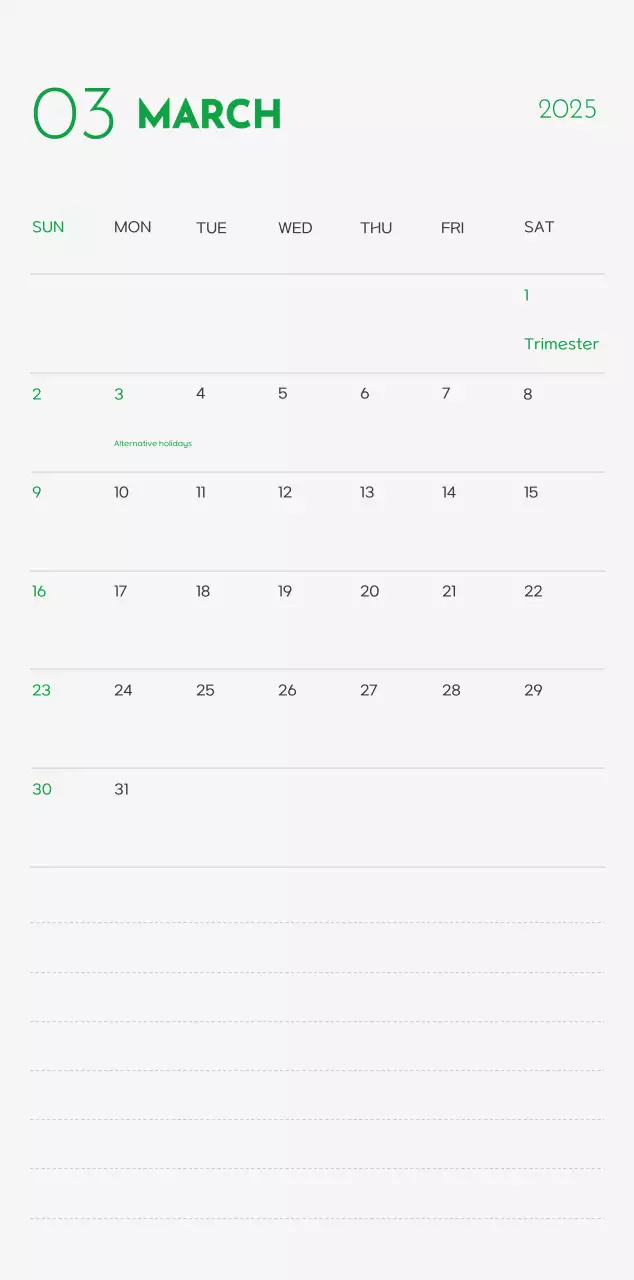 A calendar with a puppy photo and cute message in a green accent color