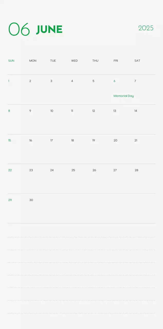 A calendar with a puppy photo and cute message in a green accent color