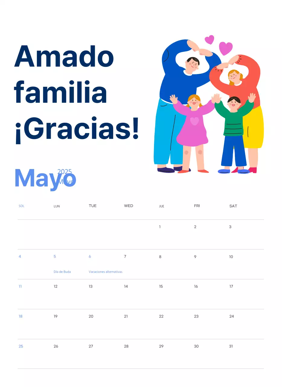 Calendario motivacional con enérgicas ilustraciones y citas positivas sobre fondo azul claro