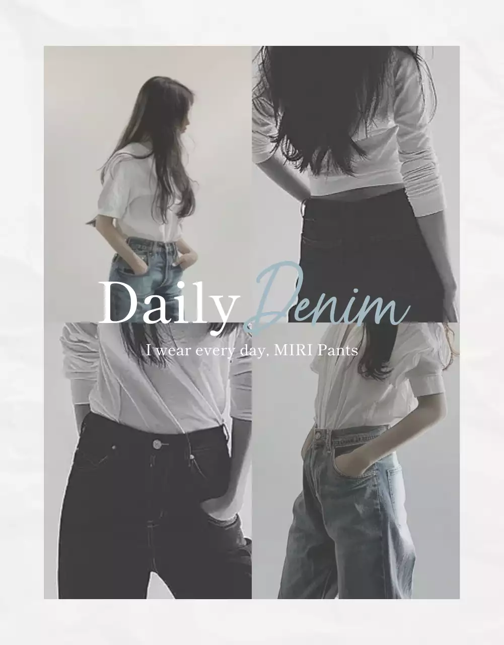 아이보리와 하늘색의 모던한 잡지 컨셉 패션 사진 룩북 홍보