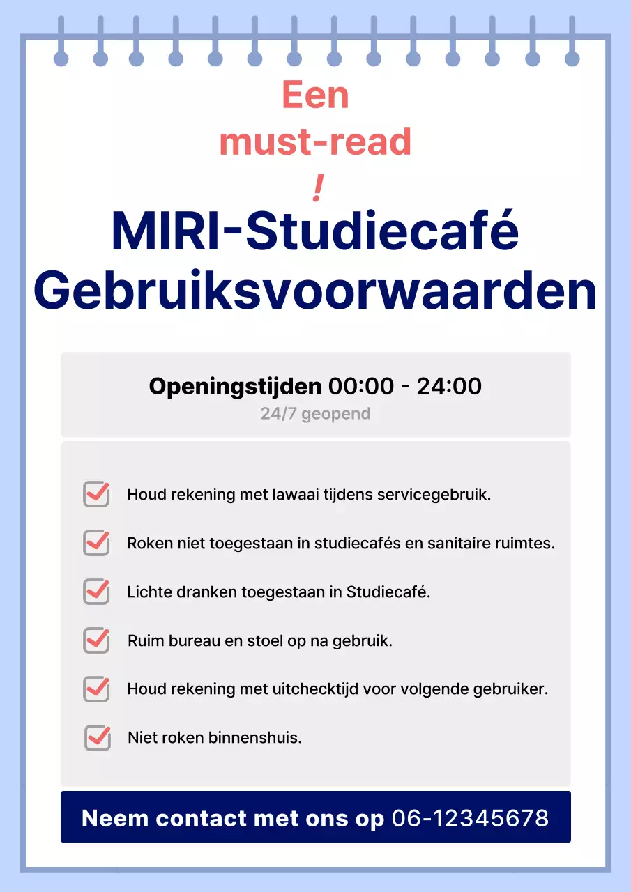 Rood en blauw modern studiecafé in het centrum van de stad