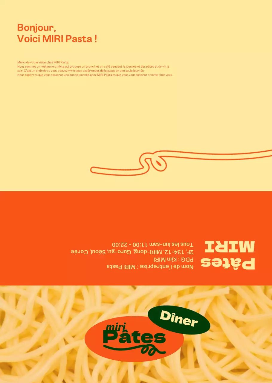 A propos du menu de pâtes chic en orange et ivoire