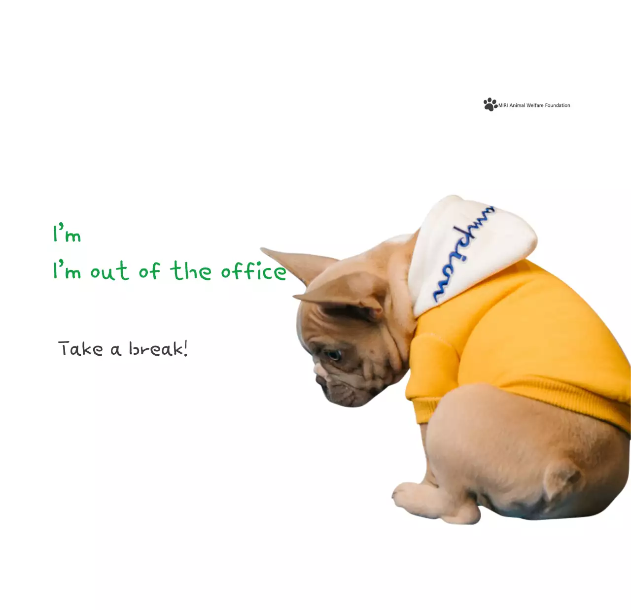 Một cuốn lịch có hình một chú chó và lời nhắn dễ thương màu xanh lục.