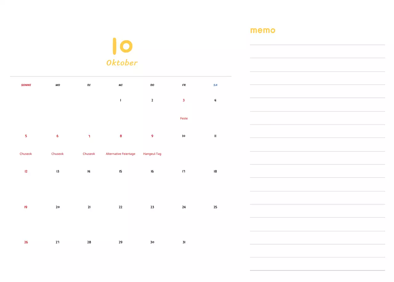 Neujahrskalender mit niedlichen Illustrationen