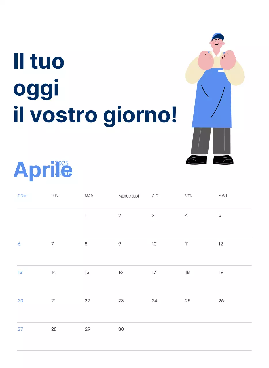 Calendario motivazionale con illustrazioni energetiche e citazioni positive su sfondo azzurro