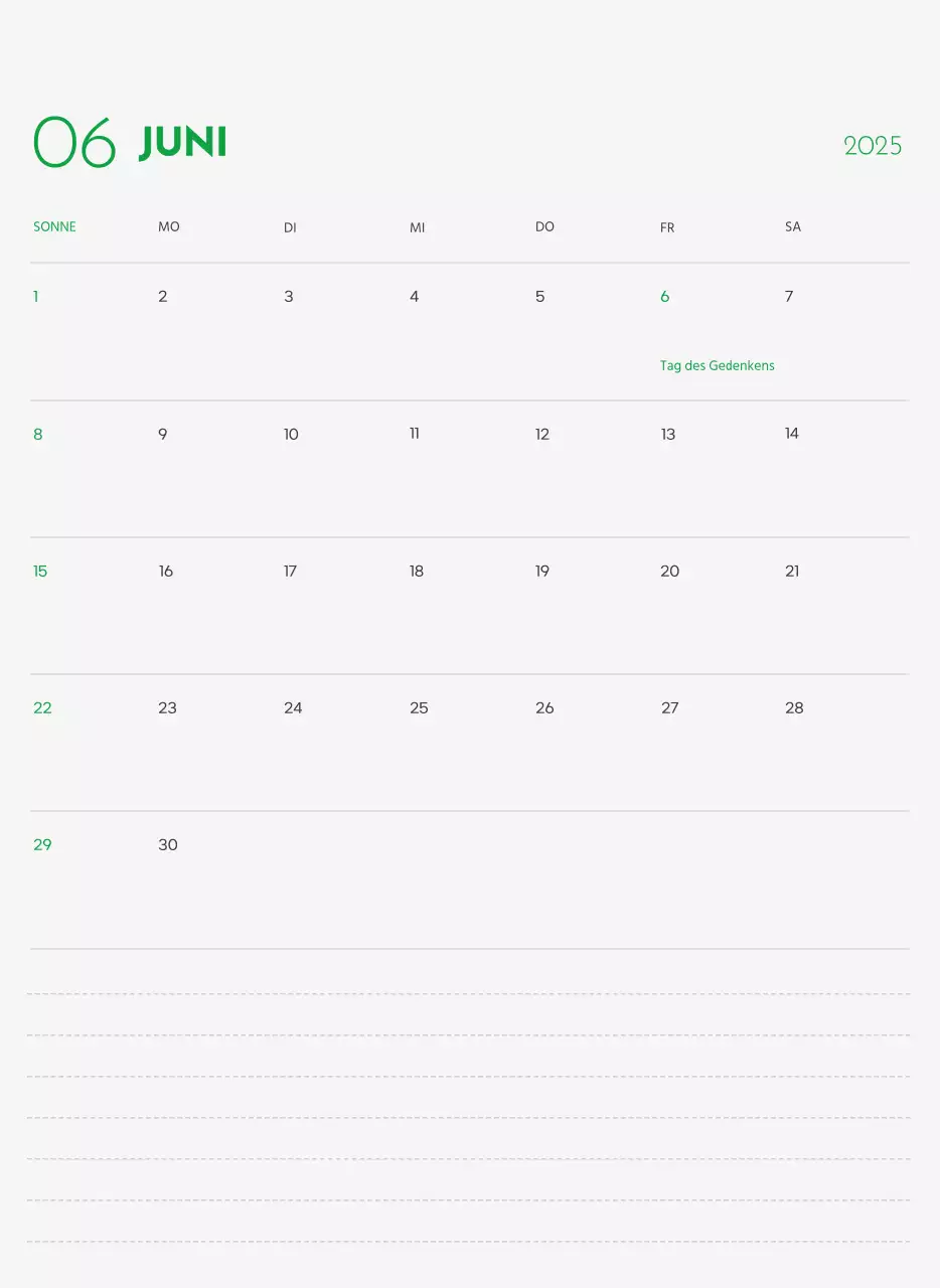 Ein Kalender mit einem Welpenfoto und einer süßen Botschaft in grüner Akzentfarbe