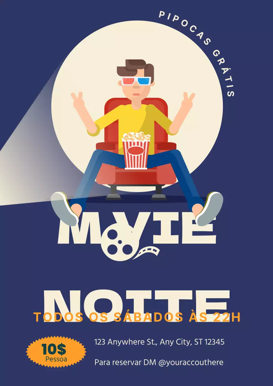 Promova uma noite de cinema acolhedora em azul-marinho e amarelo