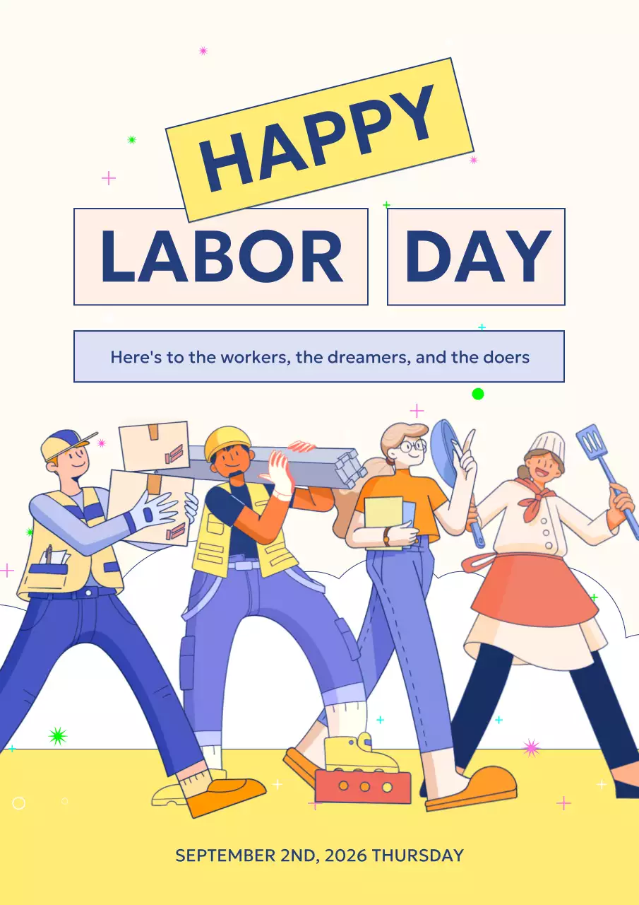 Yellow Retro Labor Day Announcement Poster