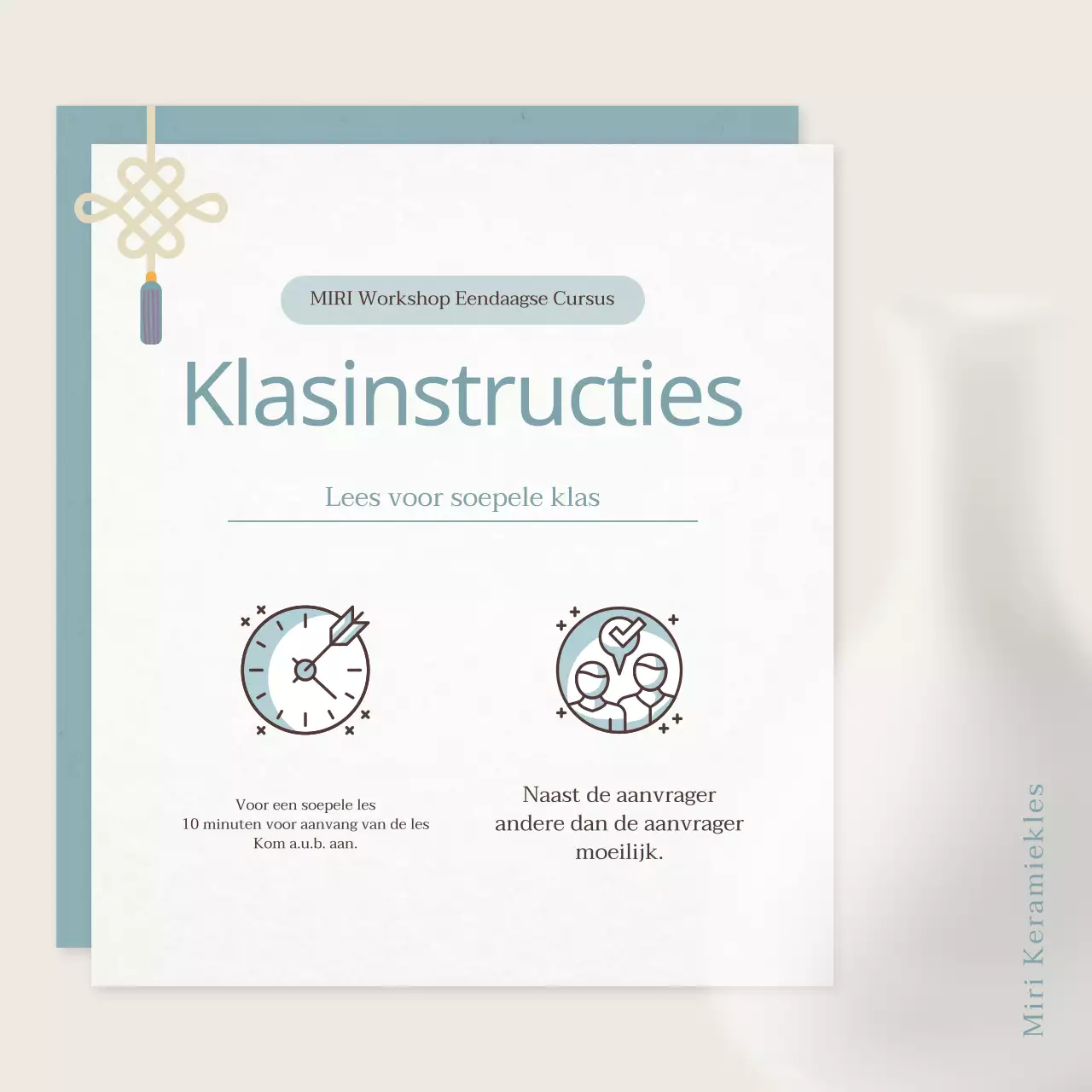 Aankondiging workshop oosters aardewerk in mint en beige