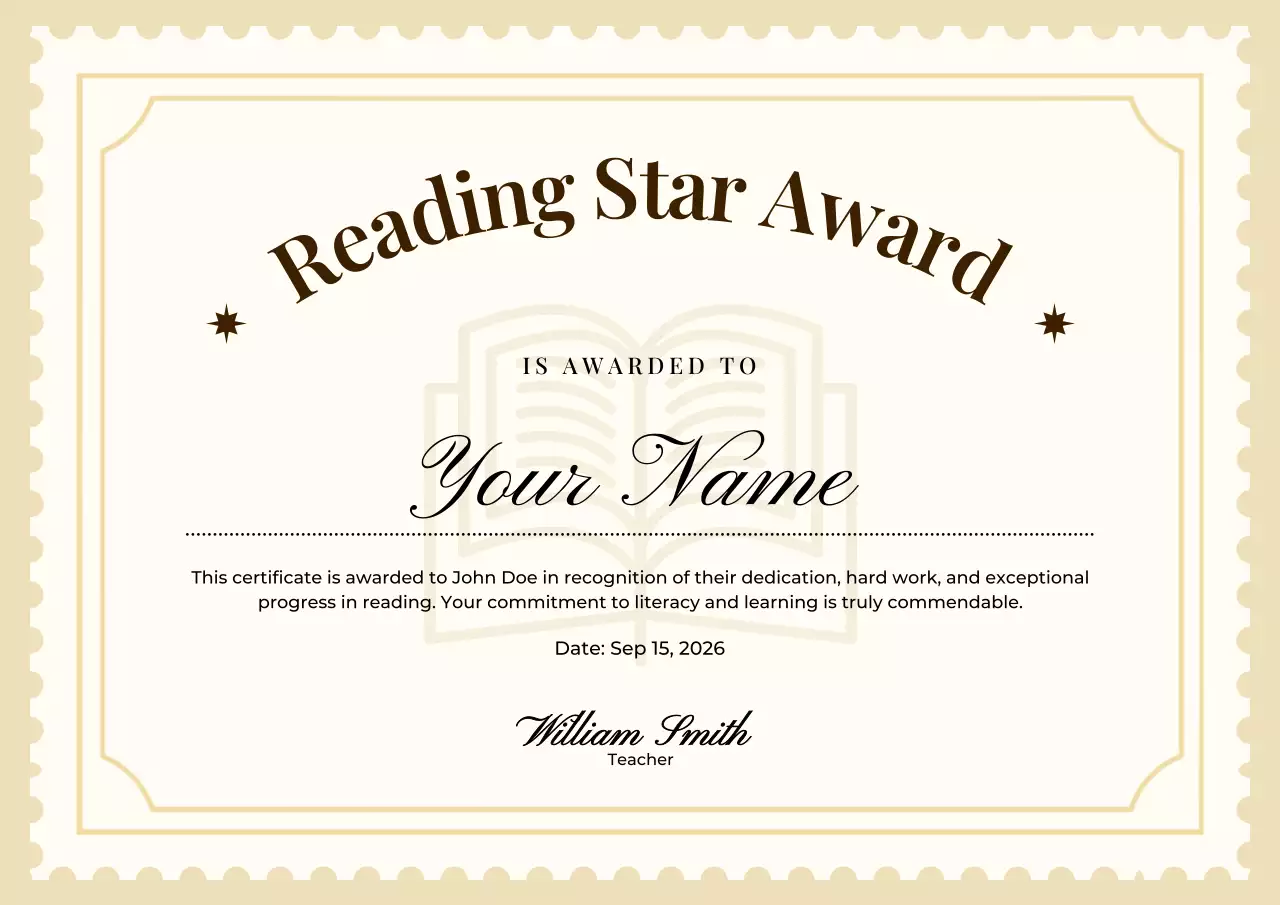 Beige Elegant Reading Certificate Poster