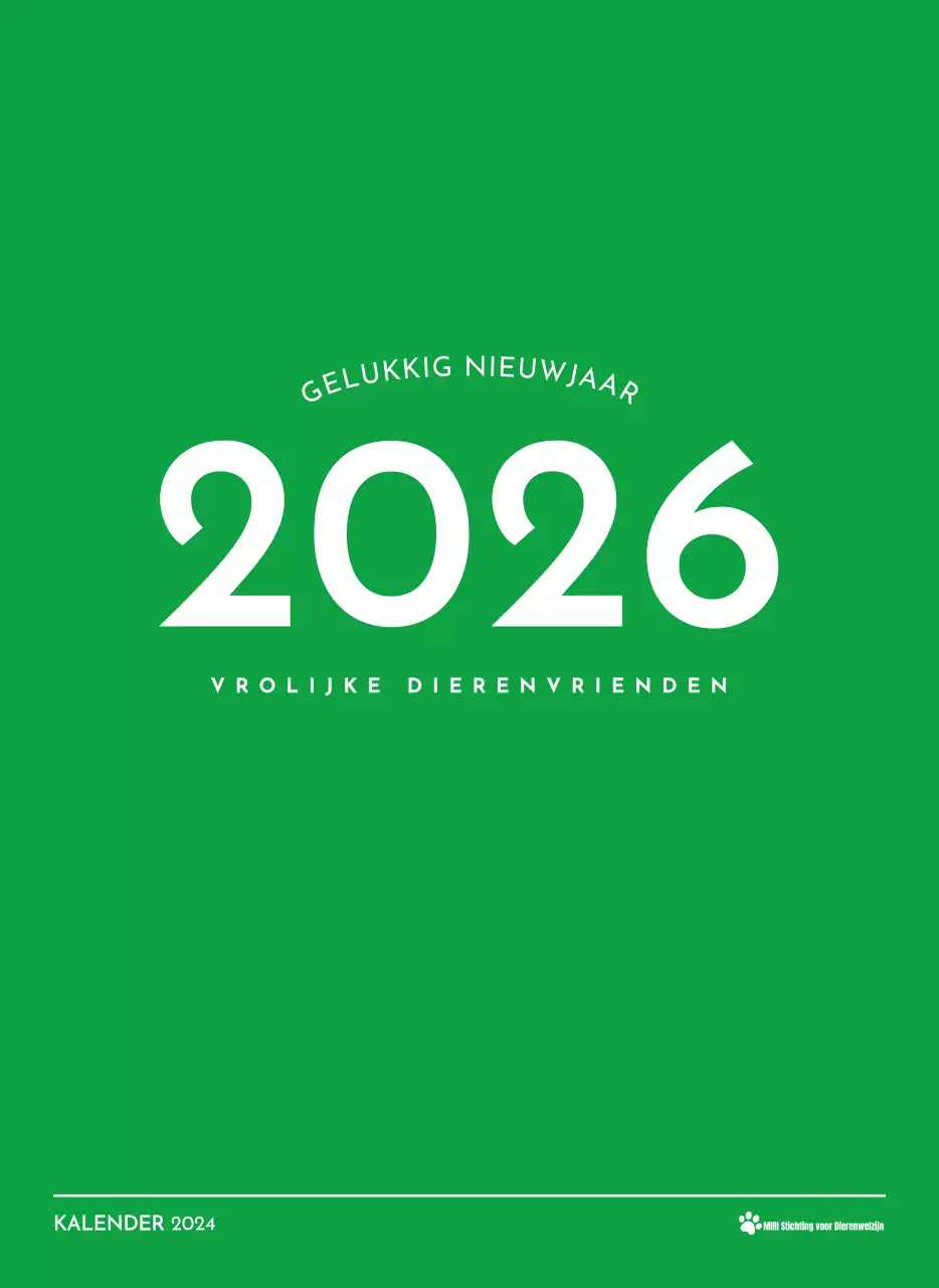 Een kalender met een puppyfoto en een schattige boodschap in groene accentkleur