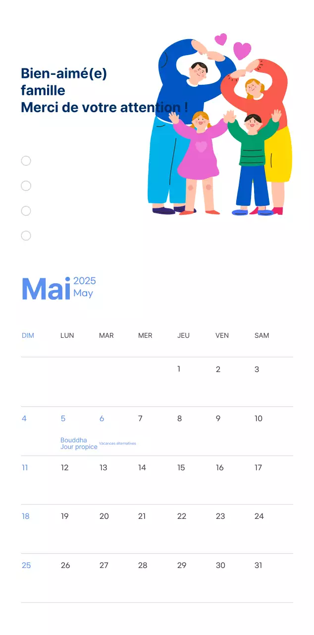 Calendrier de motivation avec des illustrations énergiques et des citations positives sur un fond bleu clair