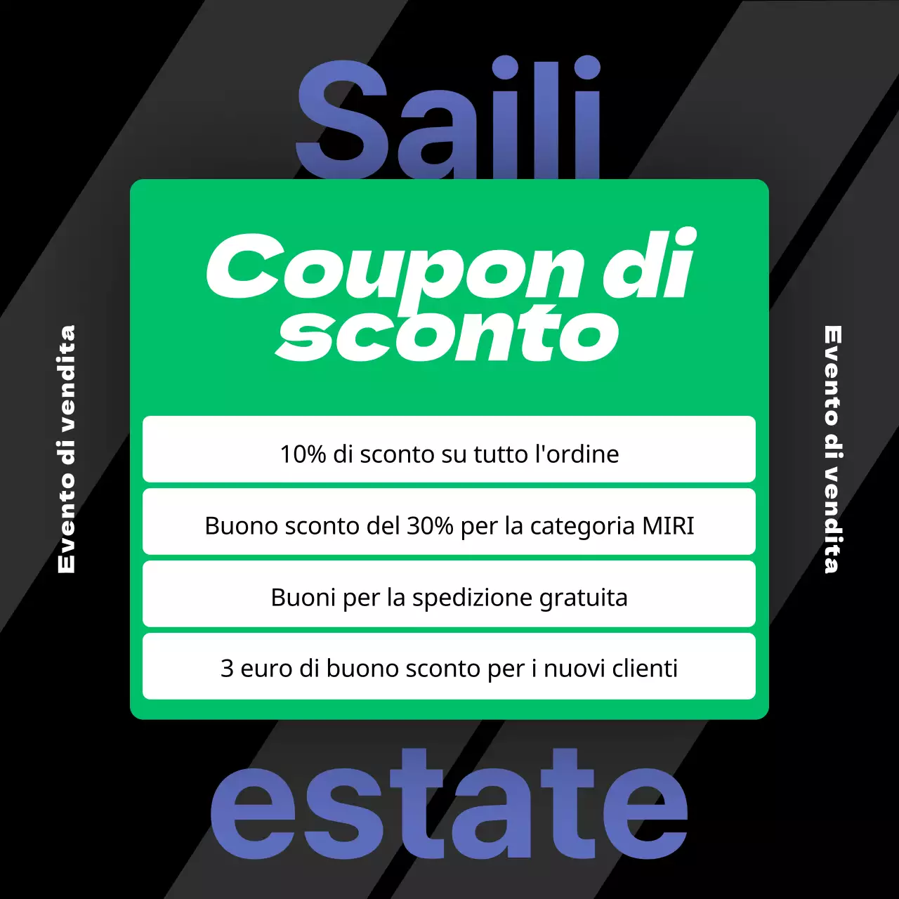 Una collezione di saldi estivi con accenti viola e verdi