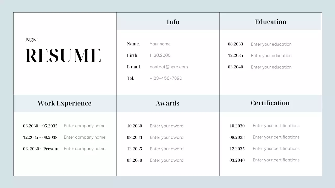 블루 미니멀 포트폴리오 문서 프레젠테이션