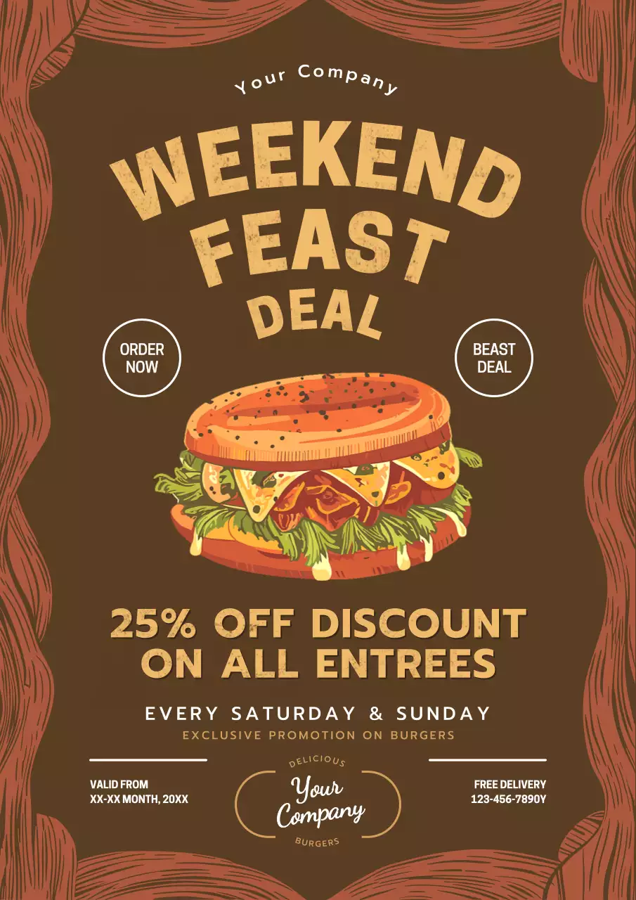 Brown Retro Burger Promotion Poster