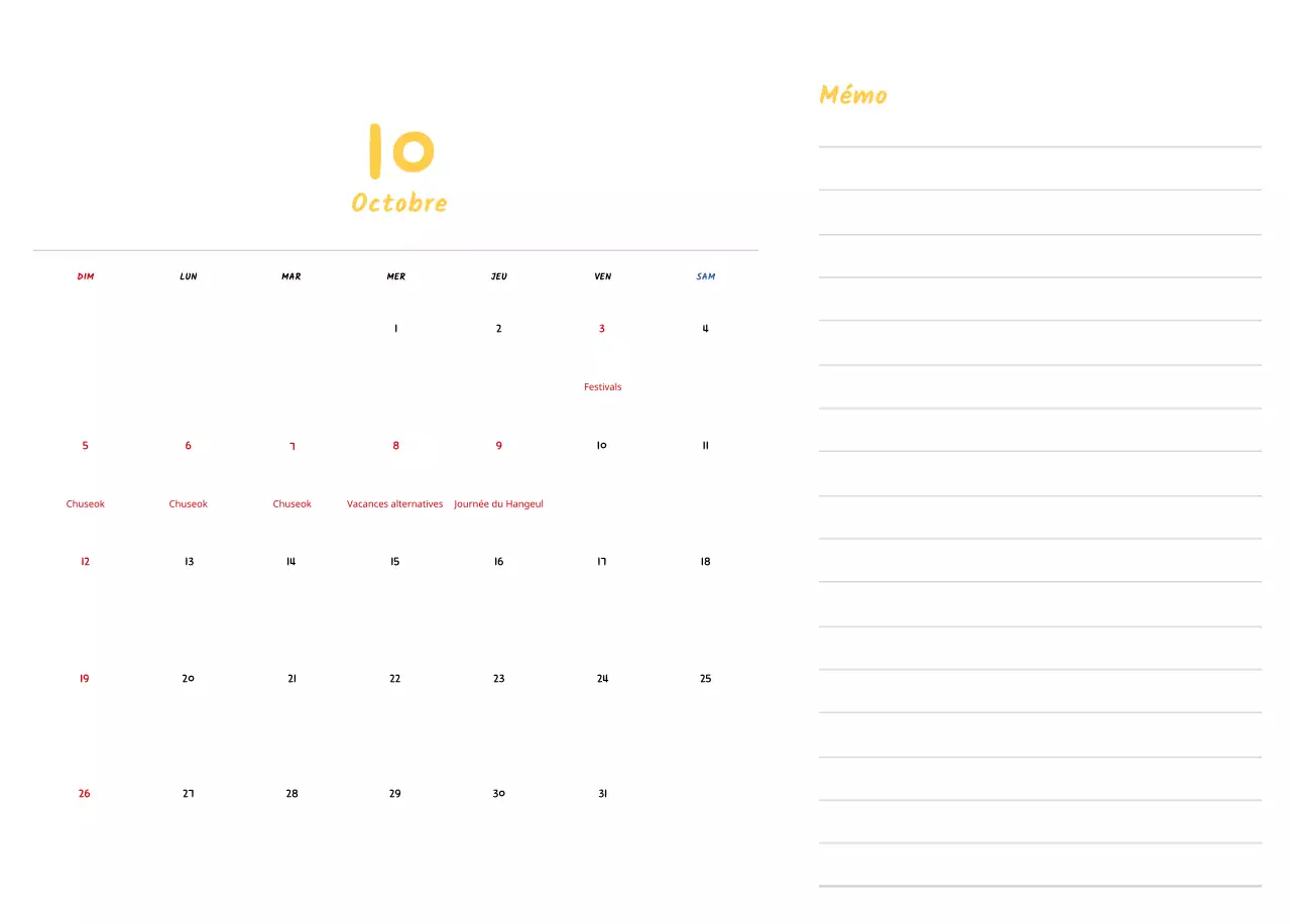 Calendrier du Nouvel An avec de jolies illustrations