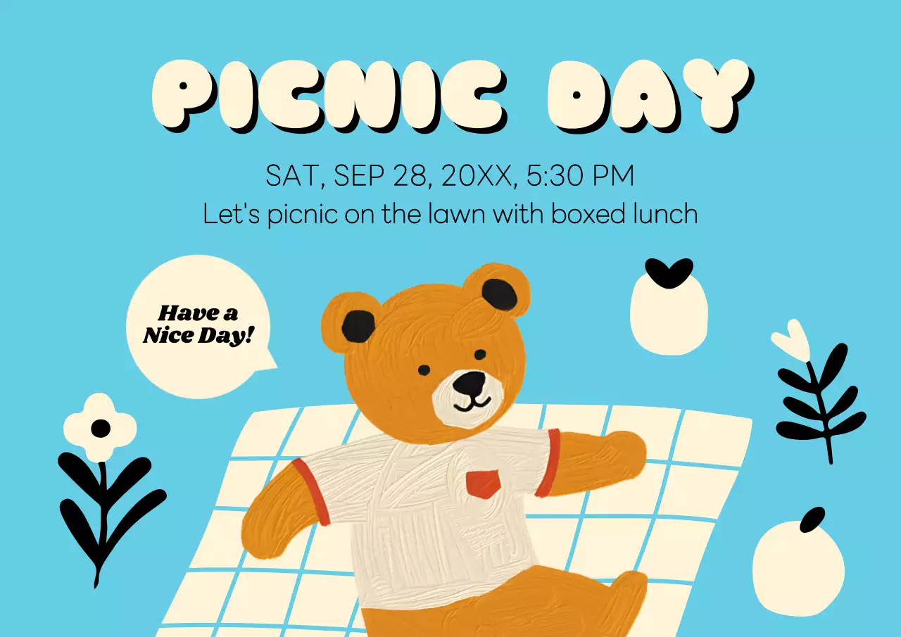 블루 레트로 피크닉 발표 포스터