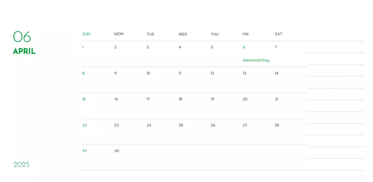 A calendar with a puppy photo and cute message in a green accent color