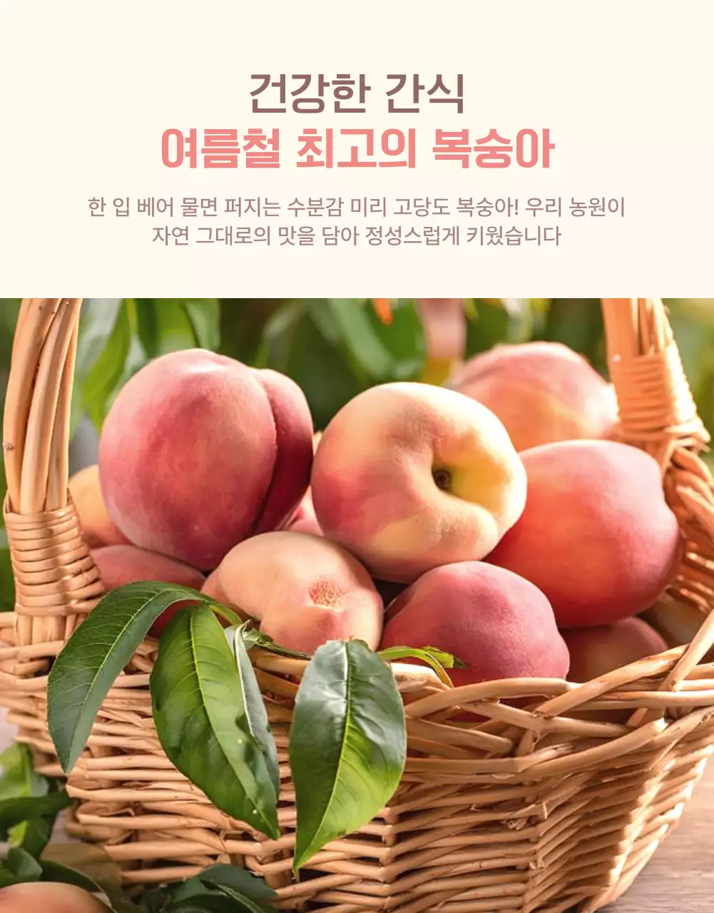 노랑과 핑크색의 깔끔한 상큼한 복숭아 사진 레이아웃 홍보