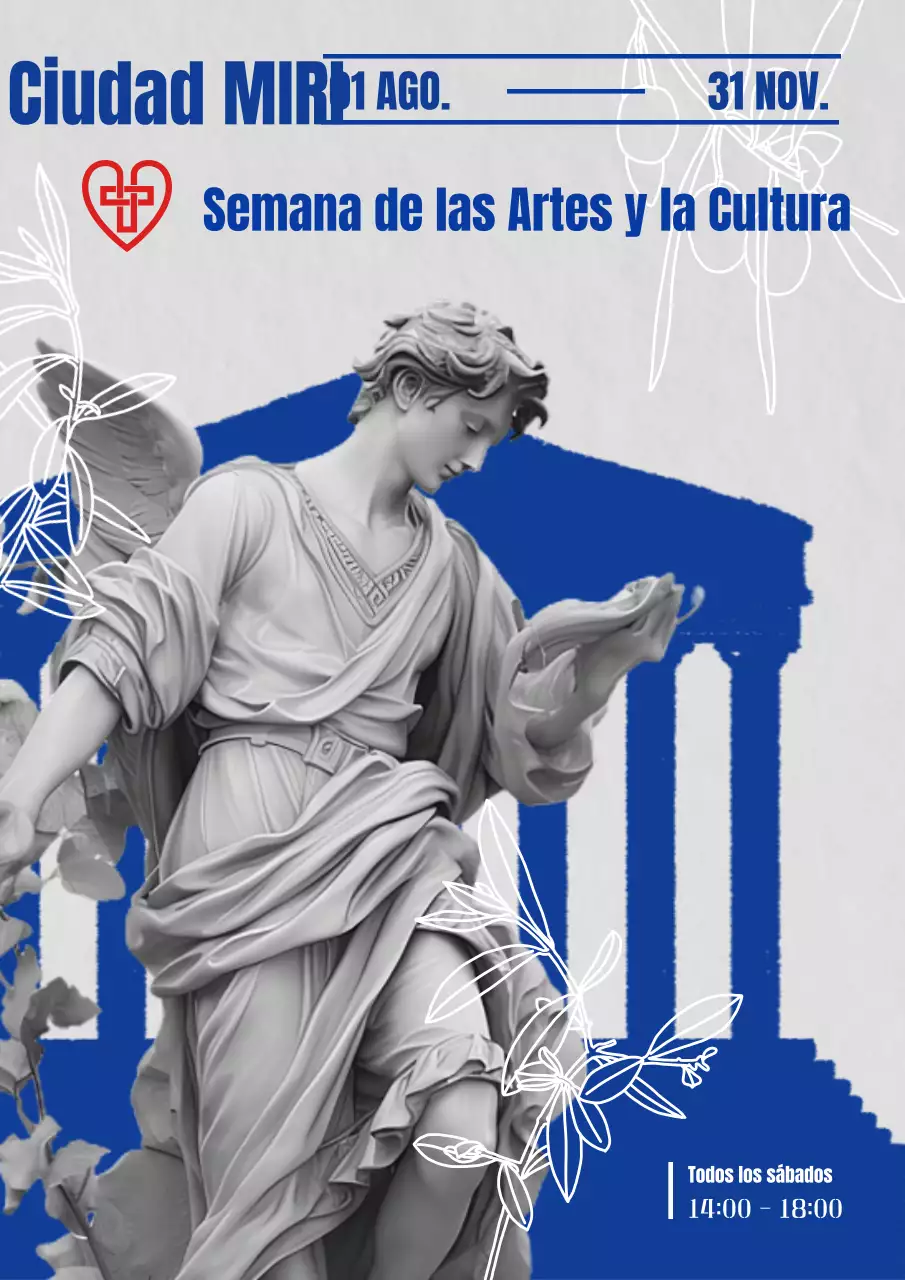 Promover el aspecto azul y gris, medieval, del cartel de la Semana de las Artes y la Cultura.