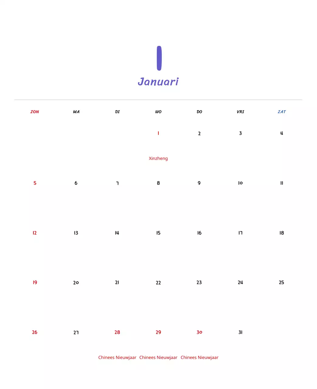 Nieuwjaarskalender met schattige illustraties