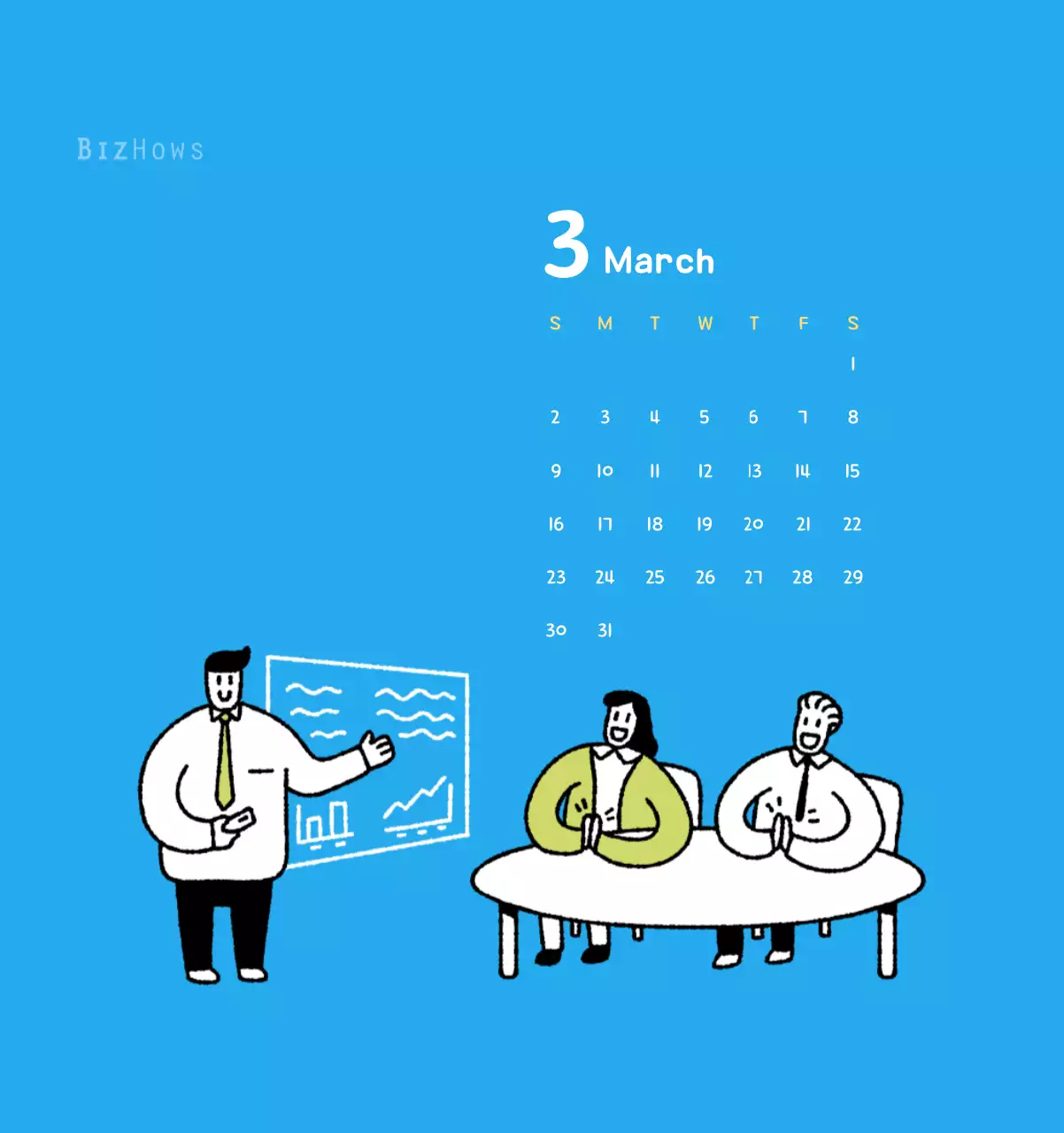 New Year's calendar with cute illustrations