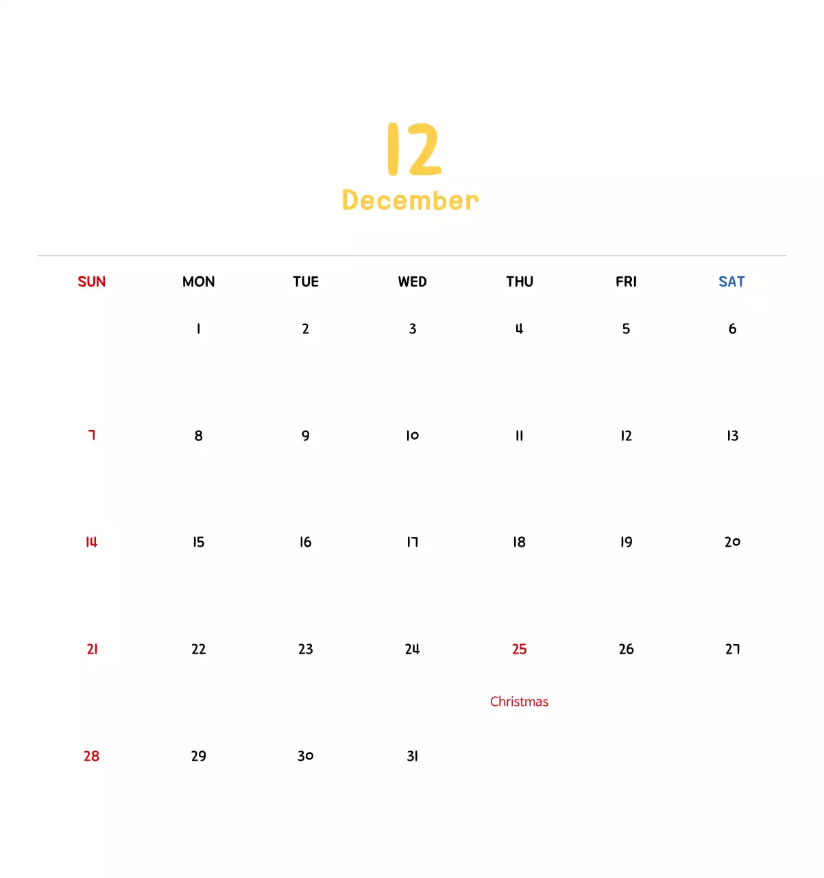 New Year's calendar with cute illustrations