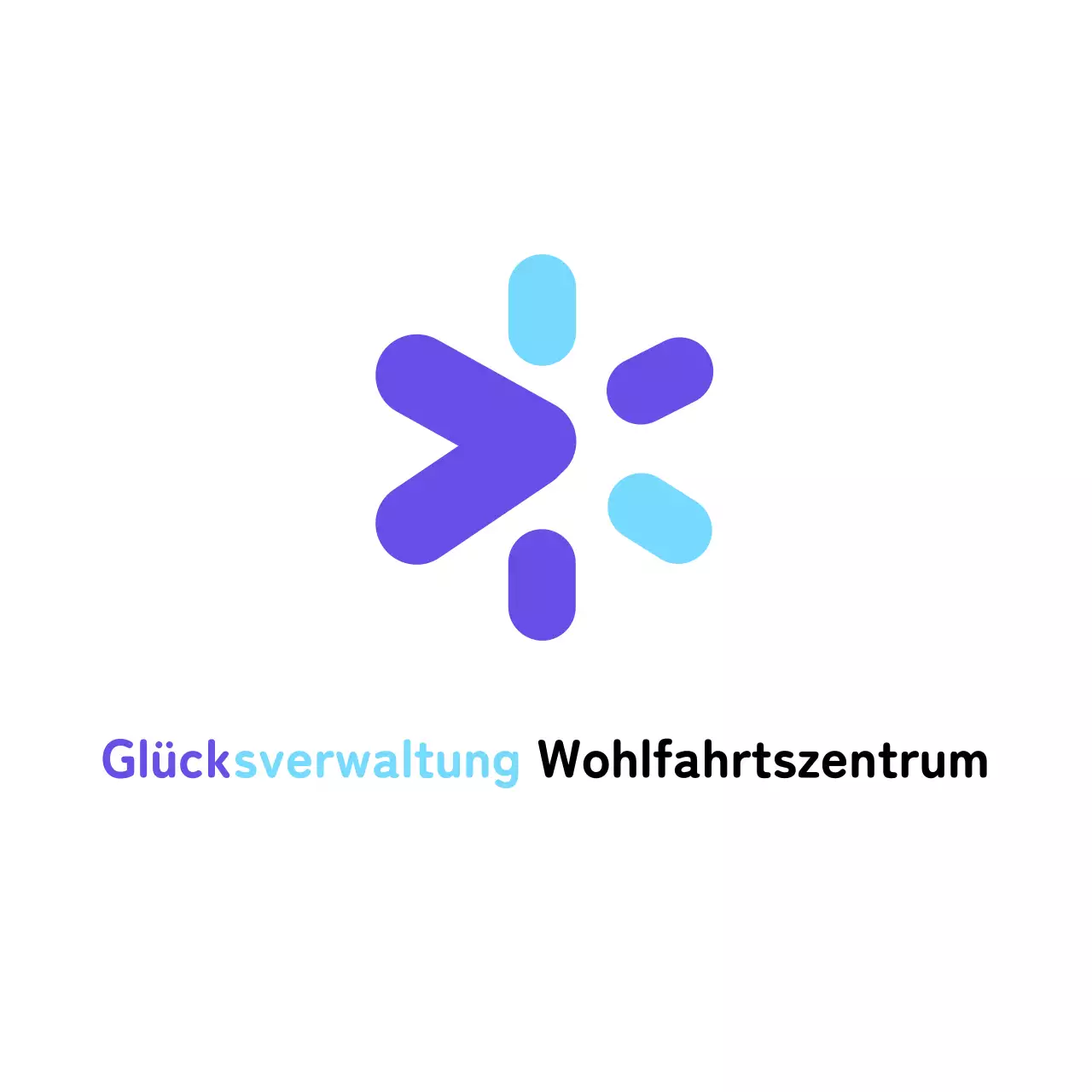Wohlfahrtszentrum mit hellblau-lila glänzendem, einfachem Logo