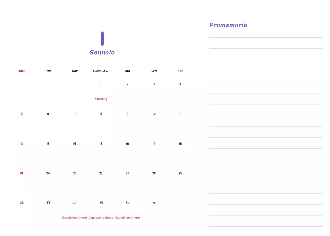 Calendario di Capodanno con simpatiche illustrazioni