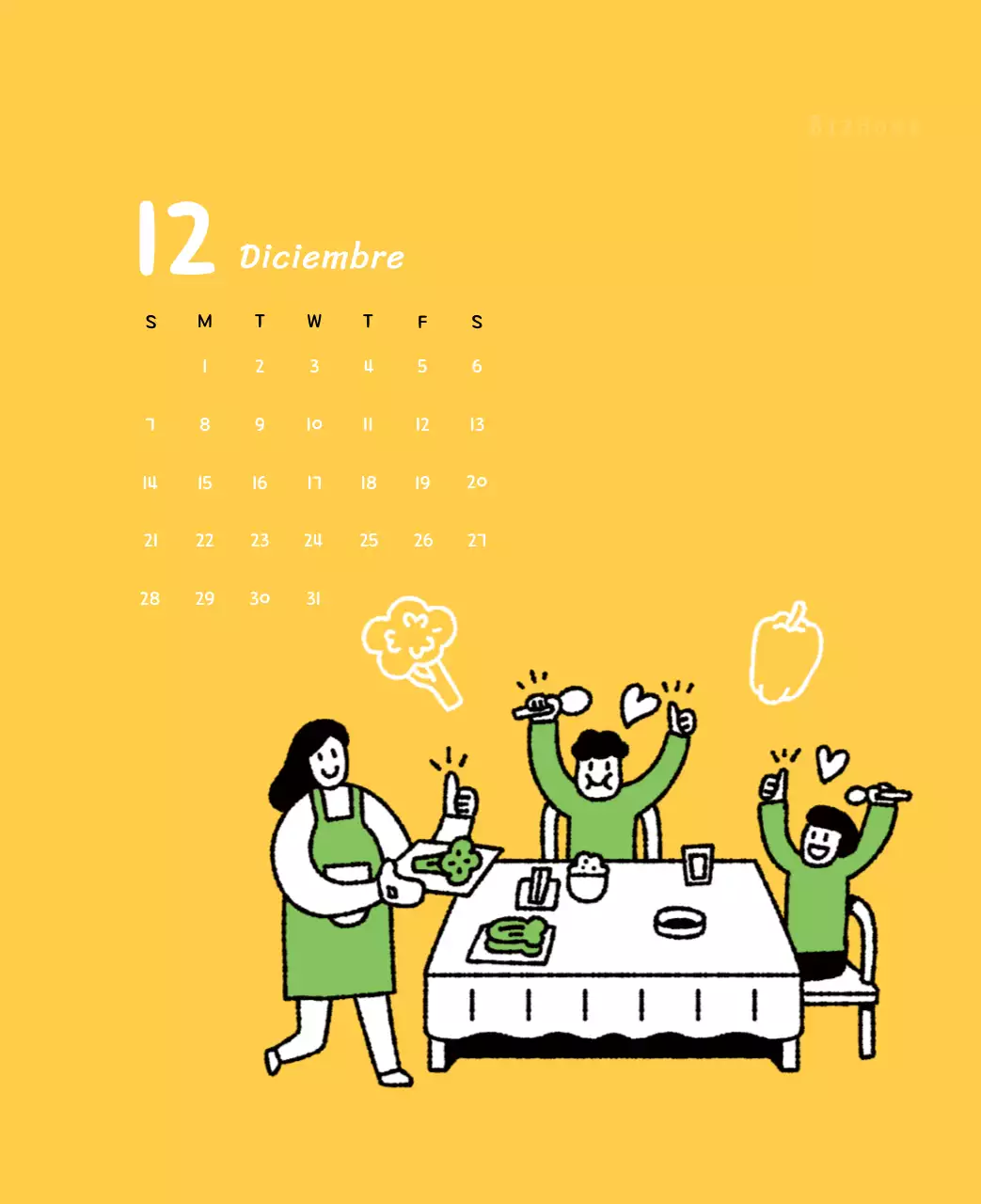 Calendario de Año Nuevo con simpáticas ilustraciones
