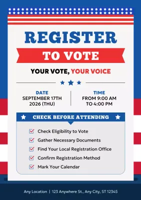 Blue Traditional Voter Registration Announcement Poster