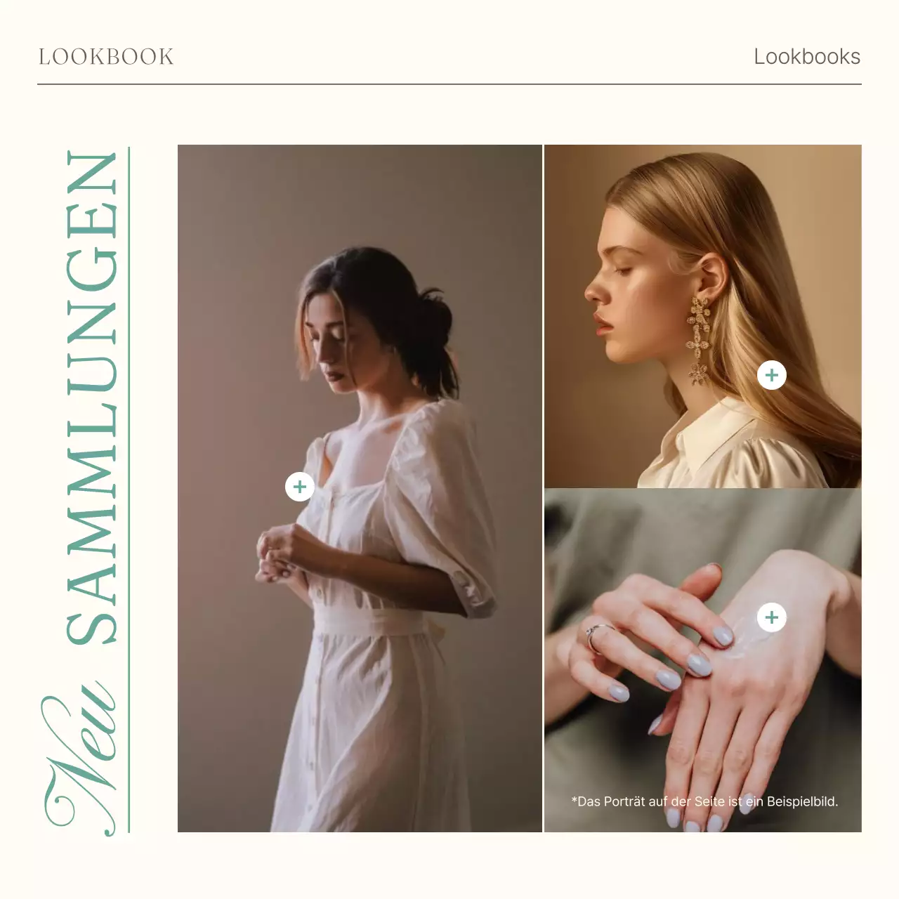 Werbung für eine minimalistische Modemarke in Beige und Mint