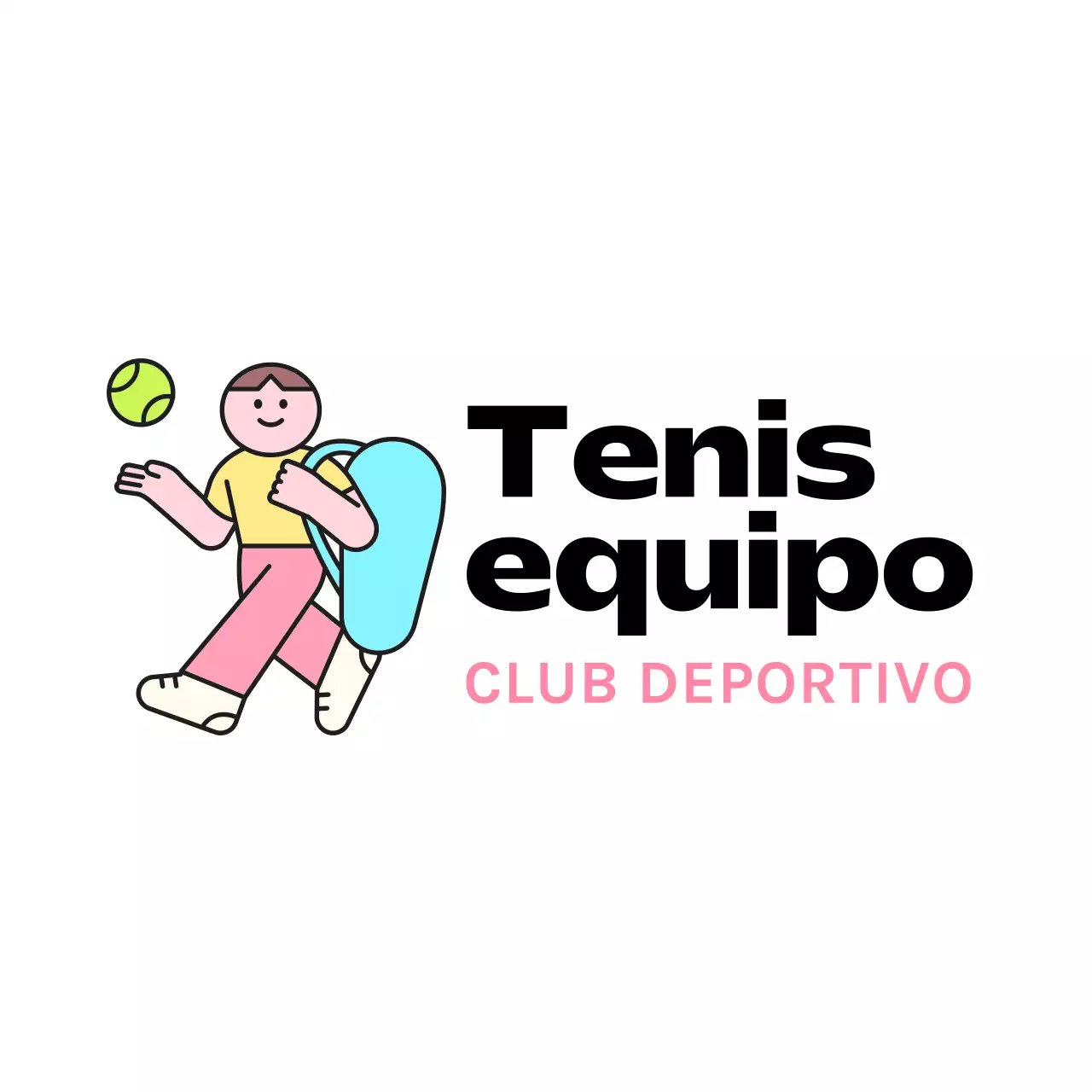 Logotipo de un club con un simpático personaje jugando al tenis.