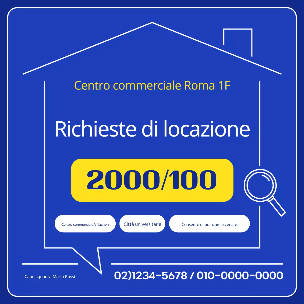 Semplice annuncio di affitto di immobili in blu e giallo