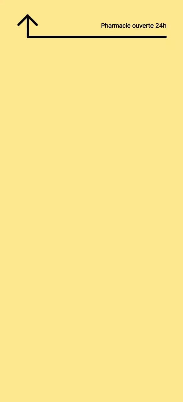 Guide de pharmacie soigné, jaune et accessible 24 heures sur 24