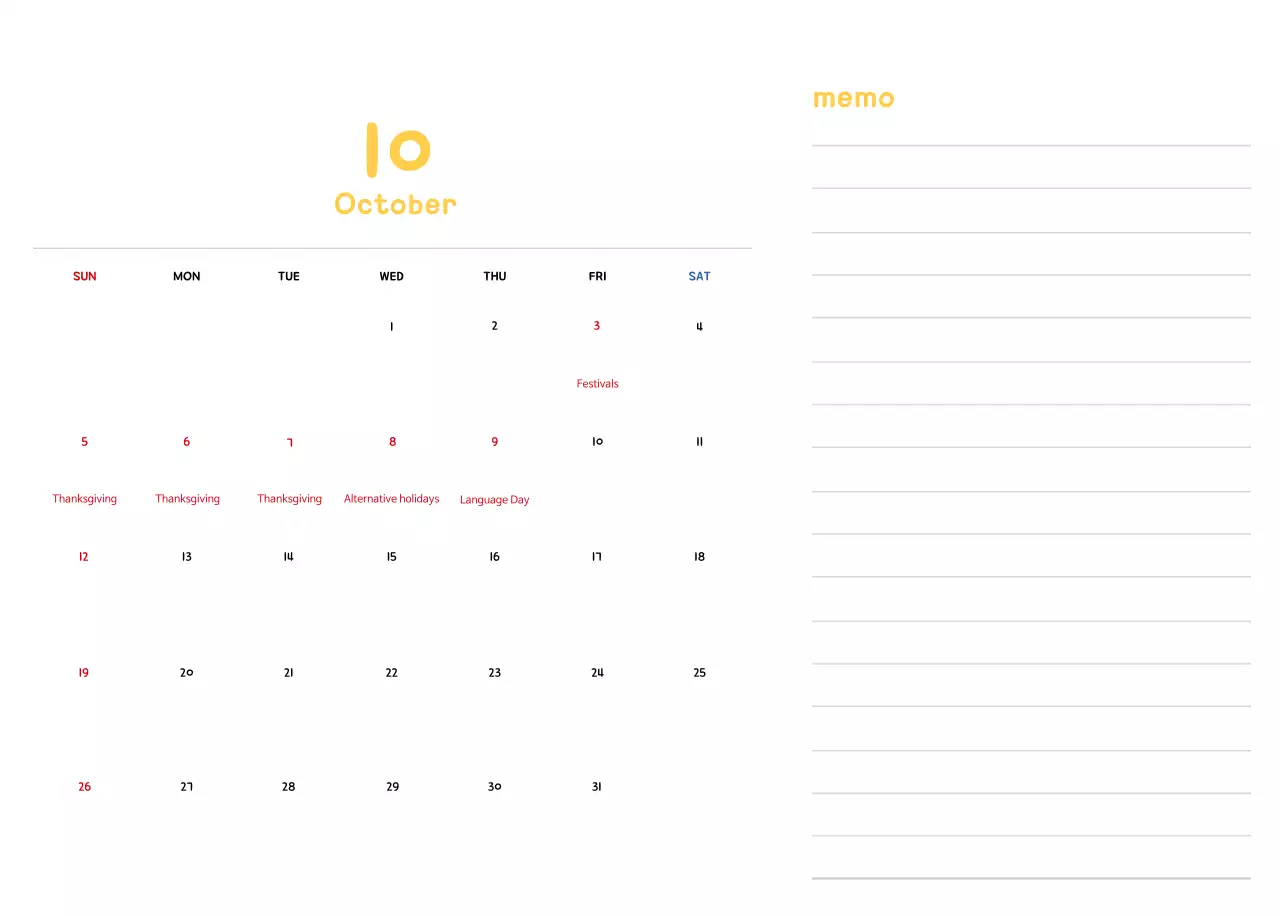 New Year's calendar with cute illustrations