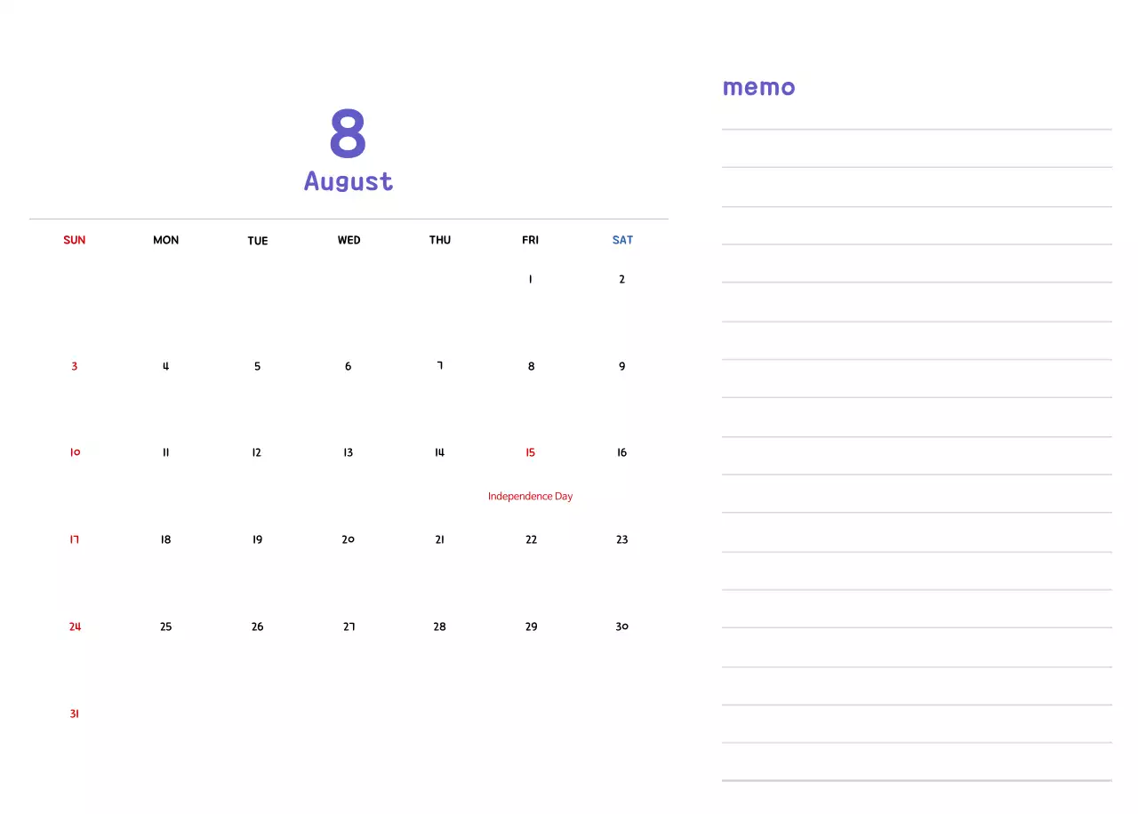 New Year's calendar with cute illustrations