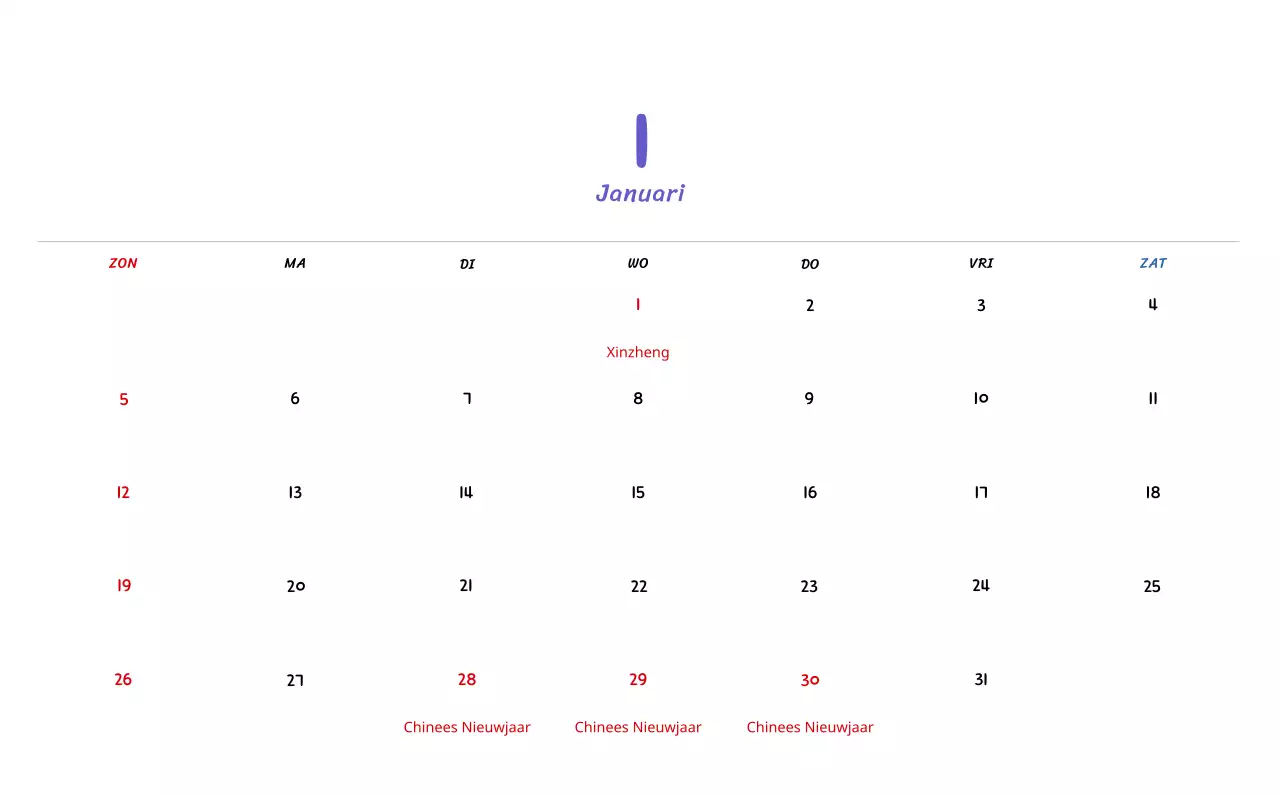 Nieuwjaarskalender met schattige illustraties