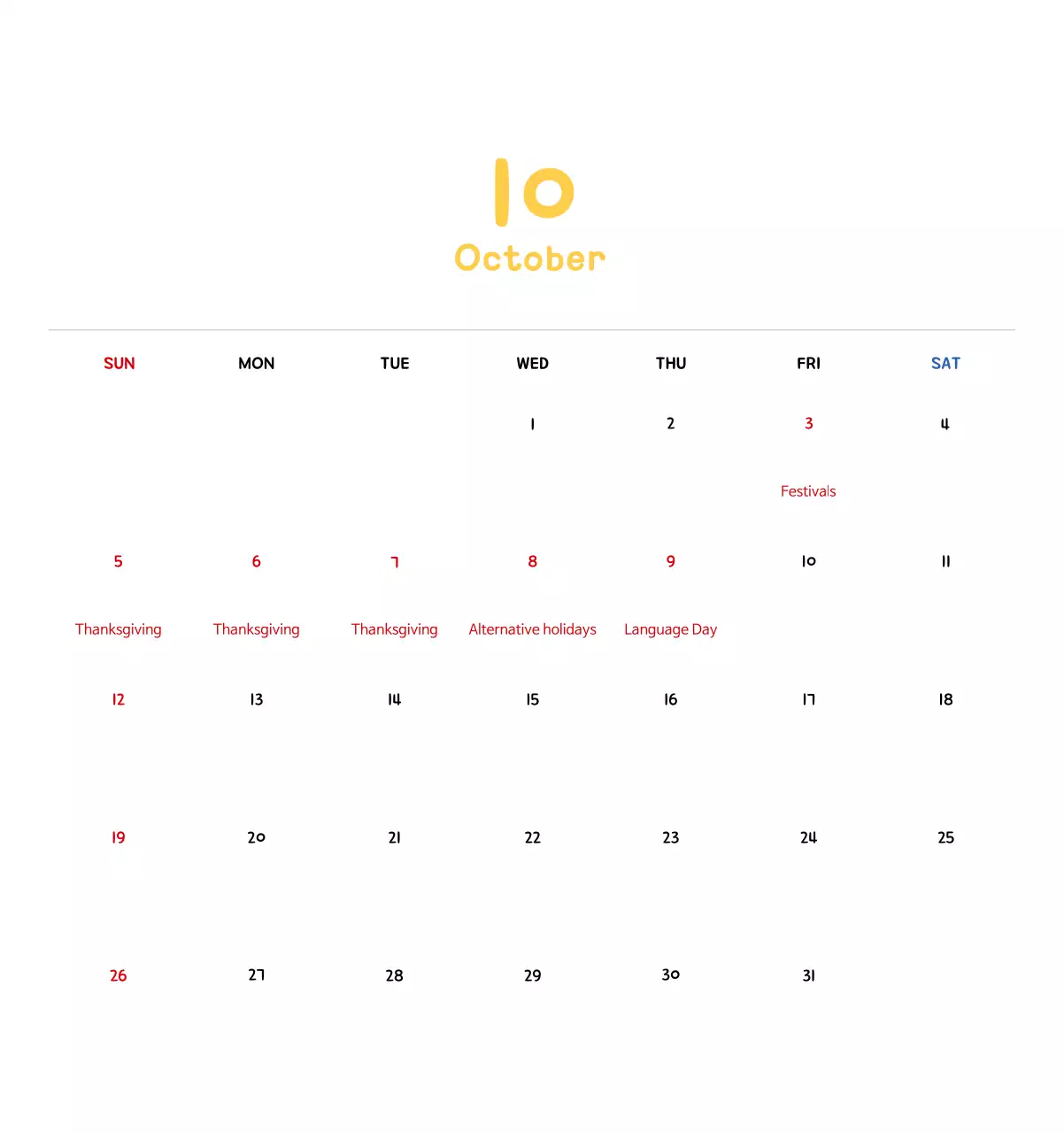 New Year's calendar with cute illustrations