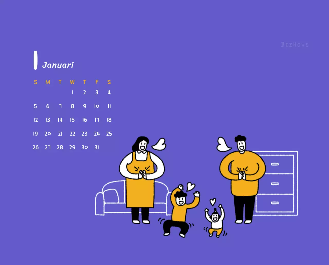 Nieuwjaarskalender met schattige illustraties