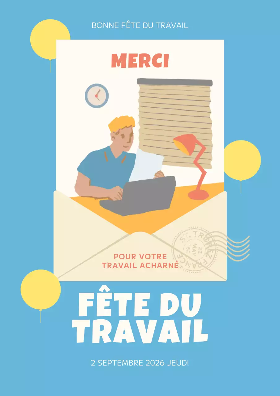 Une simple annonce de la fête du travail en bleu et jaune